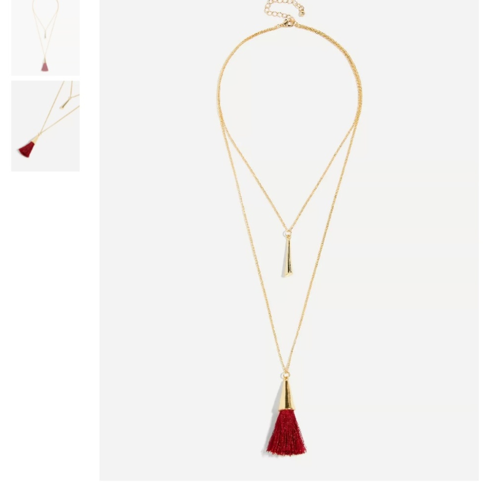 Gold Pendant Necklace Layered Red Tassel